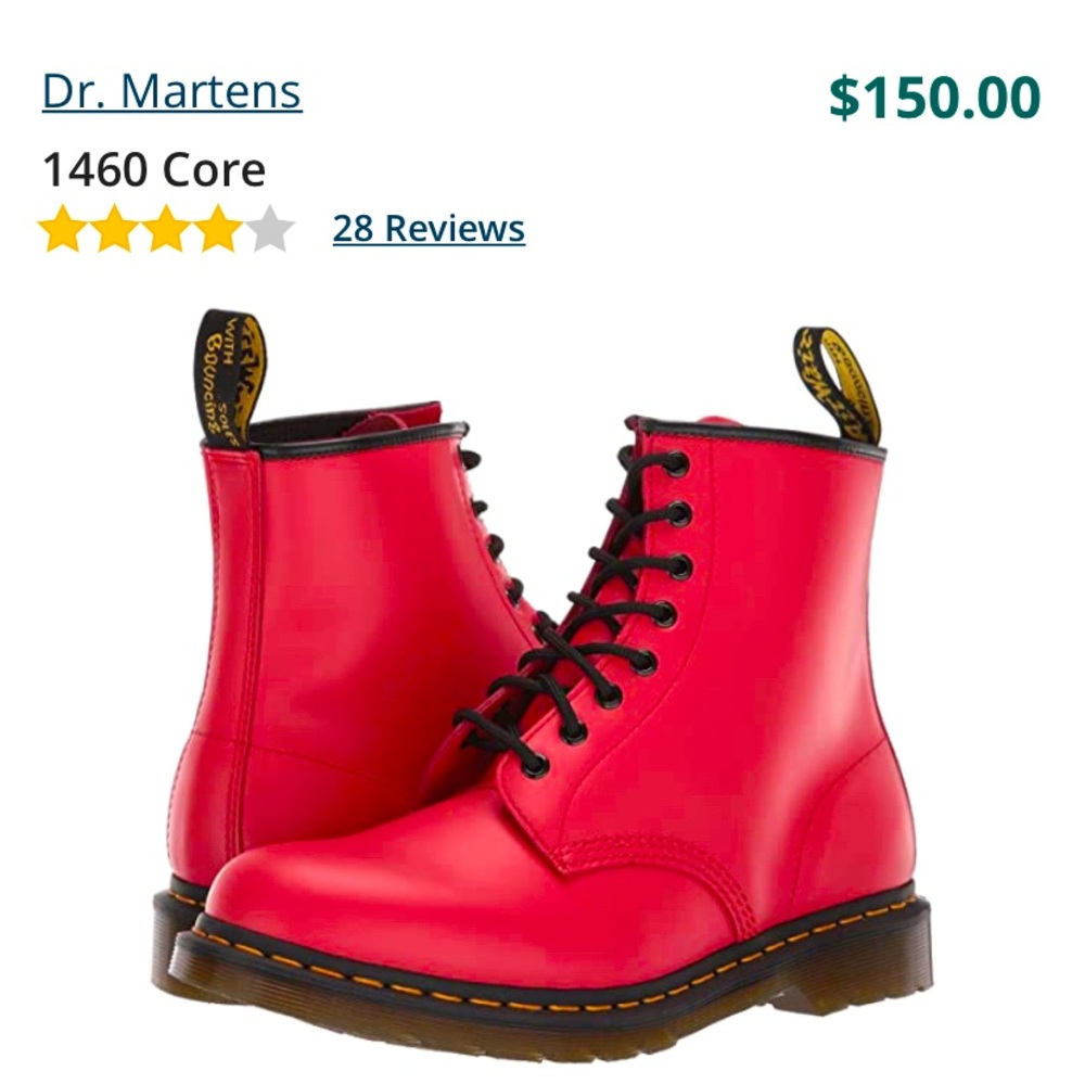 Dr. Martens Red 1460 SMOOTH LEATHER LACE UP BOOTS